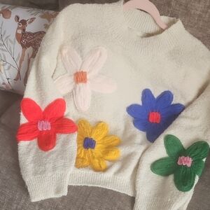 Unlisted Women's Cream Sweater with Colorful Floral Design